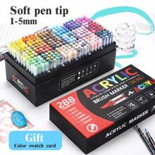 288 couleurs Stylos marqueurs acryliques, marqueurs à pointe souple opaque pour étudiants, estompables, effet aquarelle, fournitures artistiques de haute qualité pour le DIY, la peinture sur canevas, tissu, pierre, bois, verre, papier, plastique, idéal pour la rentrée scolaire - Stylo marqueur acrylique liquide direct - Voir 3