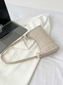 Geantă minimalistă pentru subraț, geantă de mână pentru femei, 2026, geantă nouă, geantă mică de umăr cu dungi pentru femei la modă, potrivită pentru naveta zilnică (discretă și rafinată), potrivită și pentru ocazii sociale la ceaiul de după-amiază pentru a crea un stil delicat și casual - Bej - Vizualizare 4