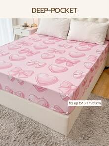 1 chiếc ga trải giường họa tiết trái tim sọc nơ ngày Valentine, túi sâu 35cm, họa tiết trái tim sọc hồng, 100% polyester nhẹ, ga trải giường thoáng khí chủ đề trái tim lãng mạn, ga trải giường trang trí ngày Valentine cho phòng ngủ, bộ đồ giường cho người lớn và thiếu nữ. - Nhiều màu - Xem 4