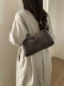 女士单肩包，时尚优雅个性化拼接大容量枕形包，咖啡色，适合购物和通勤。 - 咖啡 - 查看 5