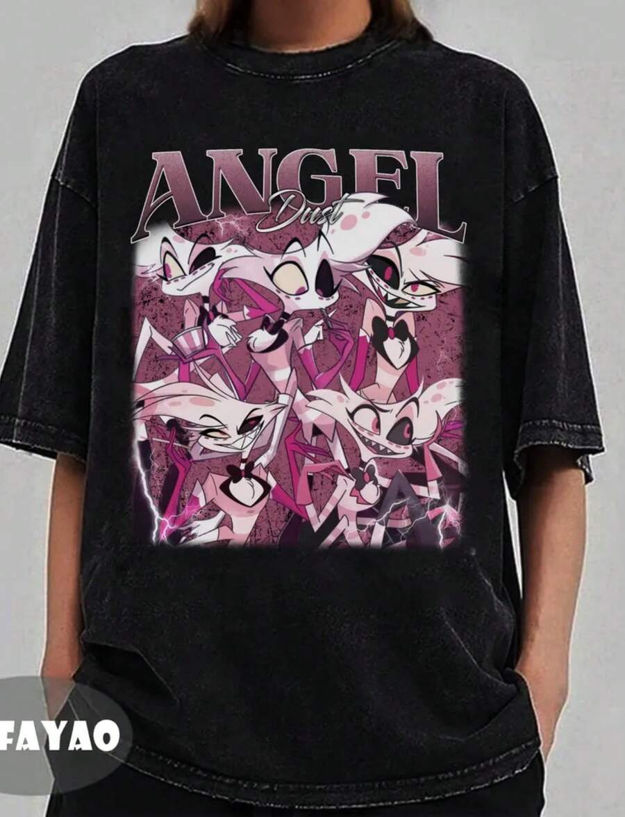 Angel Dust Shirt, Hazbin Graphic T-Shirt, Movie Lover Tee - 黑色 - 查看 1