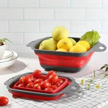 Collapsible Silicone Colander (Rad/Black) - Easy Storage, Ideal For Draining Pasta, Veggies & Fruits, Also Works As A Fruit/Berry Bowl, Must-Have For Campers - 紅黑色 - 查看 4
