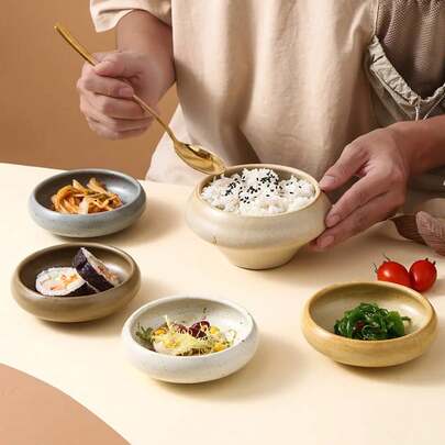 Japanese Retro Ceramic Snack Dish Personalized Home Restaurant Seasoning Dish Dipping Dish Rice Bowl Coarse Pottery Dessert Bowl