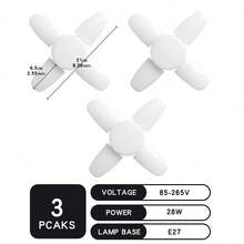 Składana żarówka LED E27 z łopatkami wentylatora, światło z timerem, AC85-265 V, 28 W, żarówka LED o wysokiej jasności, odpowiednia do domowych lamp sufitowych, miniaturowych lamp składanych, lamp wiszących i innego małego oświetlenia wewnętrznego - Biały - Zobacz 12