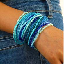 20pcs Bohemian Blue Beaded Bracelet Set For Women - Blue - View 4