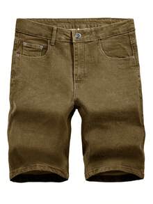 3-Pack Men's Casual Solid Color Summer Versatile Denim Shorts - Đen + Xanh lá cây + Màu kaki - Xem 7