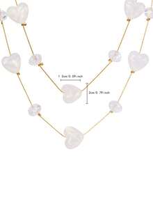 1pc Elegant Minimalist White Crystal Beaded Multi-Layer Heart Necklace, Suitable For Dates, Daily Wear, Gatherings, Parties, Great Gift For Friends, Girlfriends, Valentine's Day - White - View 3