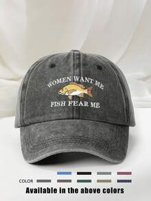 Boné feminino bordado "FISH FEAR ME" (1 unidade), estilo beisebol, ajustável, com proteção solar, ideal para viagens de primavera/outono, férias na praia e estilo unissex Y2K. - boné de baseball - Ver 4