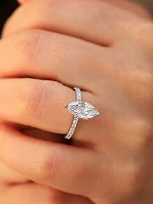 1pc 2ct Romantic And Brilliant Six-Prong Marquise-Cut Melee Moissanite Wedding Ring, S925 Sterling Silver Luxury Engagement Ring, Promise Ring, Anniversary Ring, Women's Jewelry Gift, New Year's Gift - Six-pronged Horse-eye Moissanite Ring - 2CT - View 5