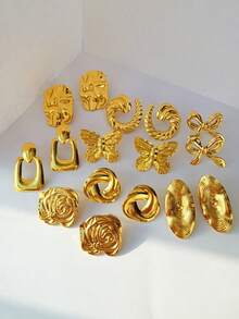 Vintage Gold-Plated Stainless Steel Earrings | Women's Earring Set, Unisex, Suitable For Daily Wear, Holidays, Vacations And Parties - Gold - View 2