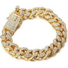 Halukakah - Men's 13mm Miami Style Gold Cuban Link Chain, 18K  Plated/Platinum White Gold Finish, Full Set Of Diamond Cut Prongs, 38174494 - 薄荷綠 - 查看 6