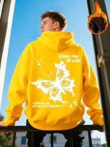 2025 Men's Pink Graffiti Butterfly Print Sport Hooded Sweatshirt - Streetwear Pullover With Black & White Graphic - White - View 4