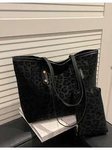 Set da 3 pezzi: Borsa a tracolla minimalista in finta pelle di coccodrillo, decorata con fibbia a blocchi di colore, grande capacità versatile, borsa a tracolla, portamonete, adatta per pendolarismo, shopping, tutte le stagioni, stile minimalista pratico per le donne - Multicolore - Visualizzare 12