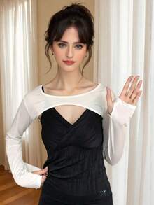 2pcs Solid Color Shoulder Sleeve Cover, Comfortable Fitted Short Modol Cover Up With Detachable Collar, Black, Long Sleeve, Suitable For Daily Wear