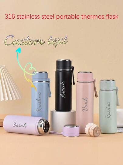 Customized Text/Logo 316 Stainless Steel High-Quality Large Capacity Outdoor Portable Insulated Tumbler, Double-Wall Vacuum, 500ML/600ML Options, Long-Lasting Insulation/Cooling/Heating, Stylish Design, Become The Focus When Drinking, With Non-Slip Base + Carrying Strap, Suitable For Office, Gym, Outdoor, Customized Engraving Service, Couples Tumbler, Gift Cup, Reminds Them Of You Every Time They Drink
