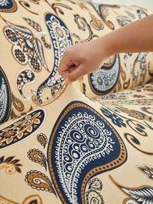 1件牛奶丝印花沙发套，带荷叶边下摆，高弹力，可机洗，防宠物抓挠，适合各种场合 - 彩色 - 查看 5