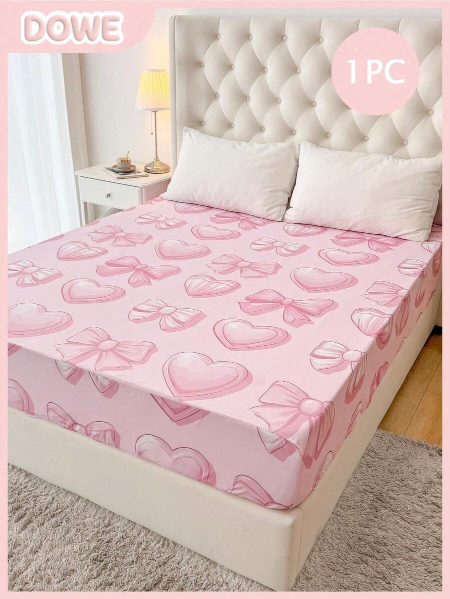 1 chiếc ga trải giường họa tiết trái tim sọc nơ ngày Valentine, túi sâu 35cm, họa tiết trái tim sọc hồng, 100% polyester nhẹ, ga trải giường thoáng khí chủ đề trái tim lãng mạn, ga trải giường trang trí ngày Valentine cho phòng ngủ, bộ đồ giường cho người lớn và thiếu nữ. - Nhiều màu - Xem 1