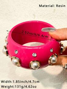 1pc Pink Heart Contrast Color Bracelet With Pearl & Rhinestone Decor, Versatile Style Suitable For Street Fashion, Internet Celebrity Wristband, Valentine's Day Gift, Mother's Day Present - Multicolor - View 13