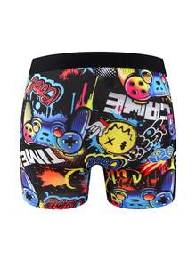 5pcs/Pack Men's Comfortable Mid-Rise Stretchy Trunks, Fashion Versatile Geometric & Graffiti Print Underwear - Multicolor - View 2