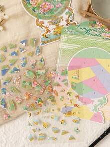 1pc Vintage Patchwork Sticker, Antique Collage Poetry, Creative 3D Dimensional Landscape Decorative Sticker