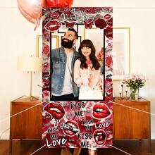 1件情人节相框、情人节窗帘、浪漫粉色小矮人派对拍照背景、结婚周年纪念派对装饰 - 彩色 - 查看 10