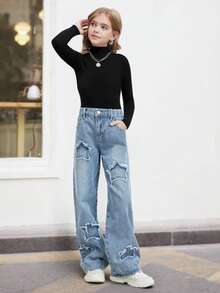 Quần jeans ống rộng dáng suông, quần denim ống đứng đa năng, phong cách đường phố. - Rửa nhẹ - Xem 3