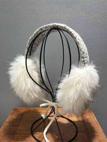 1pc White Fluffy Ear Muffs For Women, Warm & Cozy Earmuffs, Cute Atmosphere, Anti-Freeze, Adjustable Headband, Solid Color Fabric, Winter - Multicolor - View 4