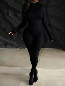 Bộ 2 món màu đen cổ tròn tay dài, kiểu dáng thanh lịch thường ngày, phù hợp cho tiệc tùng, chất liệu co giãn vừa phải, thích hợp cho mùa xuân. - màu đen - Xem 3