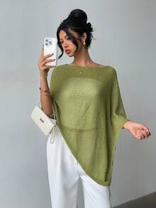 时尚优雅宽松针织披肩开衫，轻盈透气，超大设计，适合女性，春夏休闲装，休闲旅行，海滩，百搭 - 綠色 - 查看 6