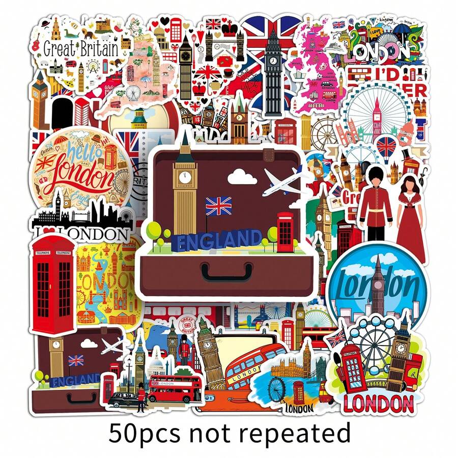 50 PCs Handmade Funny Cute Great Britain Waterproof Stickers DIY For Phones Laptop Skateboard Creative Graffiti Car Motor Sticker