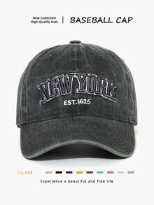 1pc Embroidered NEW YORK Washed Baseball Cap, Outdoor Adjustable Sun Protection Casual Hat, Suitable For Spring/Autumn Travel, Beach Vacation, Men/Women Sun Hat, Y2K Style Youth Hat [Washed Hat Colors Vary In Shade] - Coffee - View 2