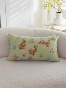 1pc Easter Green Rabbit Embroidered Throw Pillow Cover, Spring Floral Cushion Cover, Suitable For Indoor Decor, Spring/Summer Pillowcase, Pillow Insert Not Included - Green - View 11