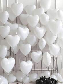 10pcs 18-Inch White Heart Shaped Foil Balloons, Suitable For Wedding, Birthday, Anniversary, Valentine's Day Decoration, Indoor Room Decor - White - View 2