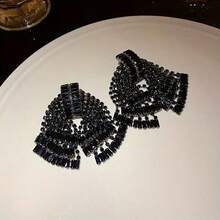 Super Flashy Temperament Luxury Earrings For Women, Personalized Exaggerated Bow Tie Tassel Design Earrings, Suitable For Daily Wear, Banquets, Parties, Gifts Earrings For Women Magnetic Earrings Non Tarnish Jewelry Accessories For Men Men's Accessories L - 黑色 - 查看 6
