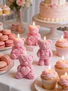 Matră silicon 3D cu ursuleț de trandafir, bestseller de Ziua Îndrăgostiților, lumânare/rășină/tencuș DIY, material romantic pentru cadouri lucrate manual