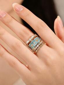 Bộ 4 chiếc nhẫn Cubic Zirconia cao cấp dành cho nữ, thích hợp làm quà tặng đám cưới, lễ đính hôn, tiệc tùng hoặc ngày Valentine. - 2 # - Xem 7