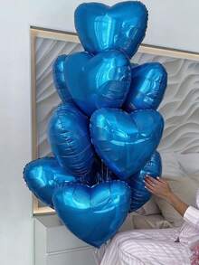 10pcs 18-Inch Blue Heart Shaped Foil Balloons, Suitable For Wedding, Birthday, Anniversary, Valentine's Day Decoration, Indoor Room Decor - Blue - View 4