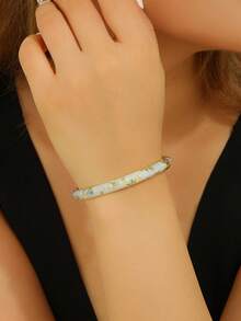 1pc Fashion New Gold Plated Small Flower Pattern Enamel Cloisonne Bracelet Bangle Jewelry For Girls And Women - Baby Blue - View 2