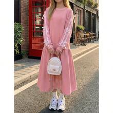 This Fashionable And Cute Crew Neck Sweatshirt Dress Features Bow And Lace Details, Very Suitable For Teen Girlto Wear In Spring, Autumn And Winter Seasons. (JH25049) - Pink - View 6