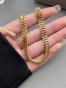 1条女童手链，嘻哈风格叠戴设计，不锈钢防水沙滩度假链手链，日常佩戴配饰（不含礼盒） - 金色 - 查看 2