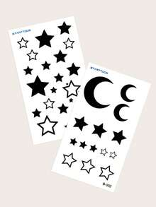STARTTOOS 2PCS Small And Exquisite Multi Pattern Finger Tattoo Stickers Y2K Black And White Star Moon Pattern Temporary Fake Tattoo Stickers Suitable For Wrist, Ankle, Shoulder, Neck, Collarbone DIY Carnival, Valentine's Day, Party Festival Gifts Waterproof Realistic Body Tattoo Stickers - Black - View 6
