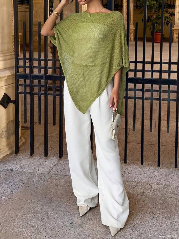 Fashionable & Elegant Loose Knitted Shawl Cardigan, Lightweight & Breathable, Oversized Design, Suitable For Women, Spring/Summer Casual Wear, Leisure Travel, Beach, Versatile - Green - View 8