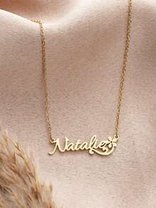 1PC Custom Personalized Simple DIY Name Necklace Stainless Steel Jewelry, Personalized Minimalist Style, Suitable For Gifts For Friends,Gold,Stylish,Vintage,Unisex,Hipster,Simple,Casual,Custom,Personalized,Unique,Ideal Gifts For Him,Ideal Gifts For Her,Her,Boyfriend,Girlfriend,Dad,Mom,Family,Friends,For Anniversaries,For Birthdays,For Graduation,For Prom,For Party,Gold Jewelry,New Year Glamour