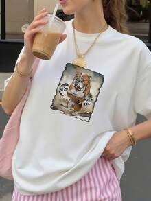 English-Bulldog-Muscle-Training-Weightlifting-T-Shirt - White 3 - View 3
