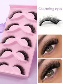 Messy Curly False Eyelashes, Large Capacity Whole Segment Self-Adhesive Natural Stiff False Eyelashes - Black - View 3