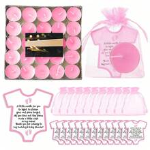 20/50支粉色婴儿派对回礼蜡烛，配粉色卡片和欧根纱袋，适合女宝宝派对、朋友聚会、性别揭晓派对等场合。 - 彩色 - 查看 2