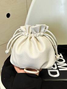 Women's Casual Versatile Drawstring Bucket Bag - Beige - View 5