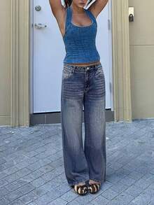 BLTN 新款春季女式牛仔裤，休闲直筒裤，多功能双口袋设计，适合返校、新年、情人节等场合，宽松版型