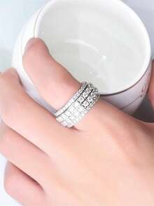 1pc Fashionable Cubic Zirconia Ring, Jewelry Gift For Women's Wedding Anniversary - Silver - View 6