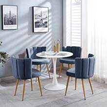 Beige Dining Chairs Set Of 2, Upholstered Kitchen Chairs, Mid Century Modern Sherpa Side Chairs For Living Room Vanity - 霧霾藍 - 查看 5